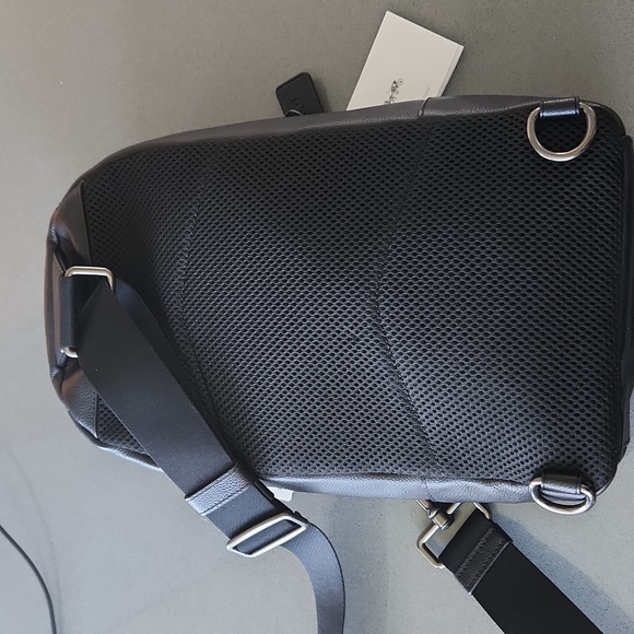 Coach Houston Navy Black Sling Backpack Leather Unisex Varsity Stripe Unisex NWT - Picture 13 of 17